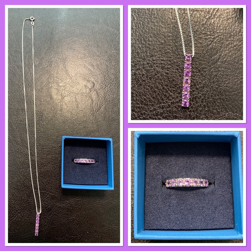 Amethyst necklace and ring set. Sterling silver.